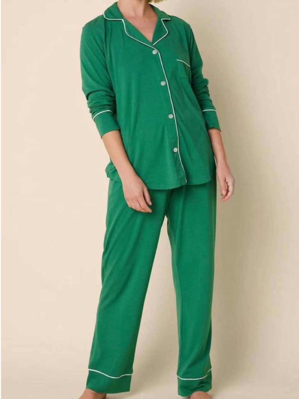 The Cats Pajamas Classic Pima Knit Long Sleeve Pajama Set Pine Kelly Green S